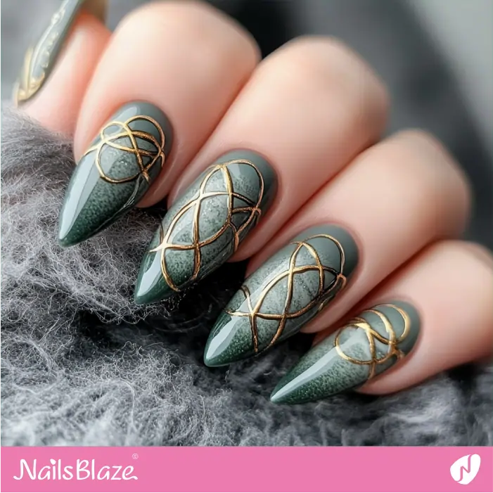 Long Almond Nails Celtic Knot Designs | St. Patrick