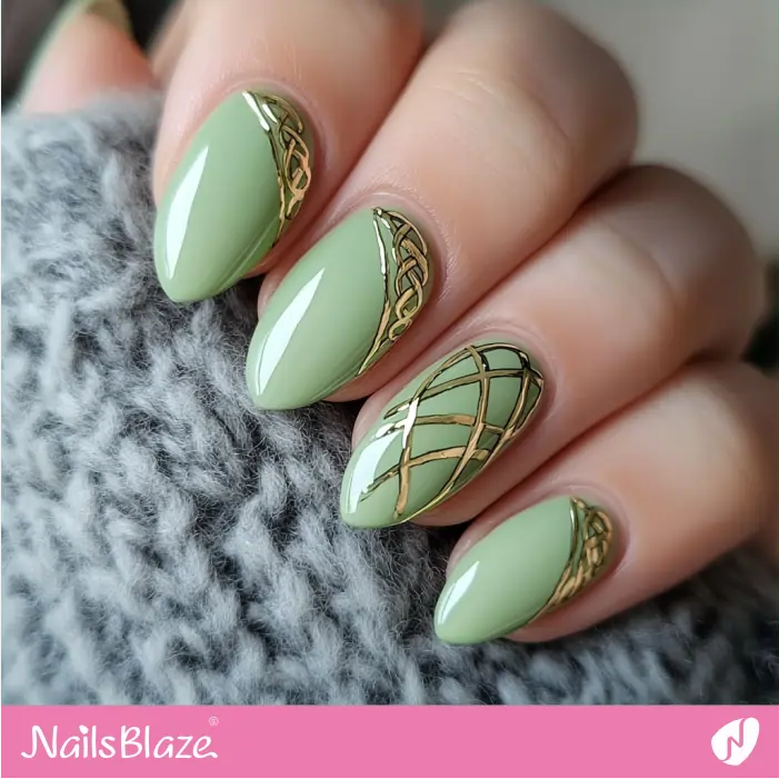 Pastel Green Nails Gaelic Pattern Design | St. Patrick's Day Nails- NB7743