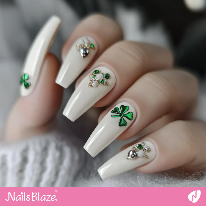 White Coffin Nails with Charms | St. Patrick