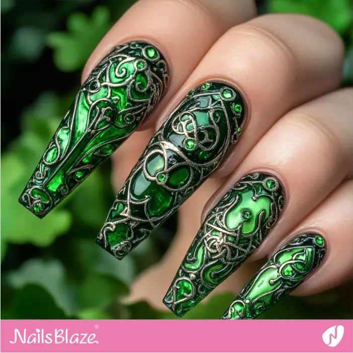 3D Celtic-inspired Coffin Nails | St. Patrick's Day Nails- NB7873