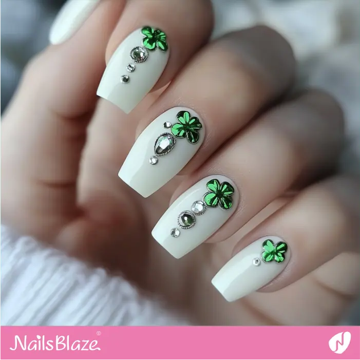 Green 4-Leaf Clovers for White Coffin Nails | St. Patrick