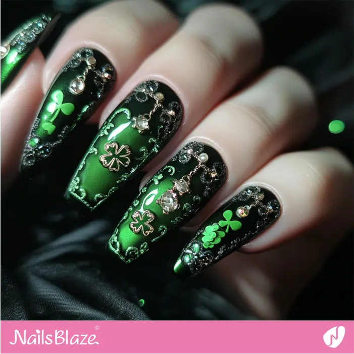 Ombre Green Coffin Nails | St. Patrick's Day Nails- NB7877