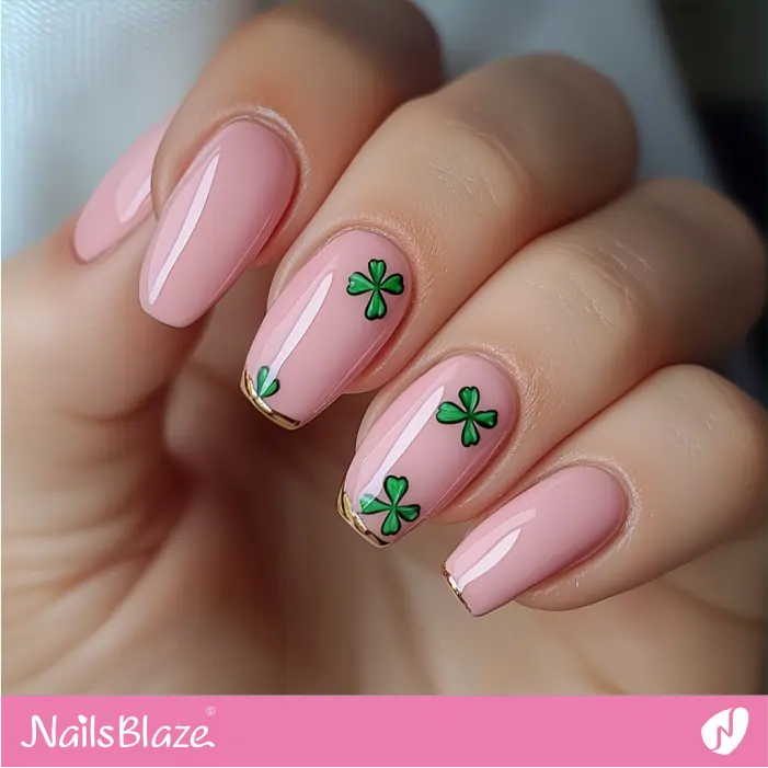 Short Pink Nails with Clover Design | St. Patrick's Day Nails- NB7879