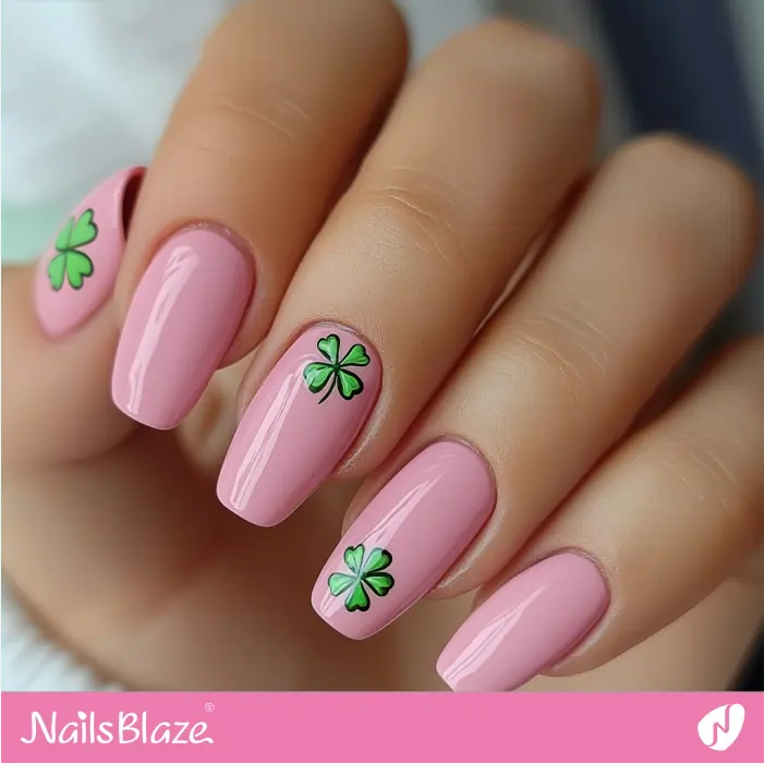 Short Coffin Pink Nails Easy Design | St. Patrick's Day Nails- NB7888