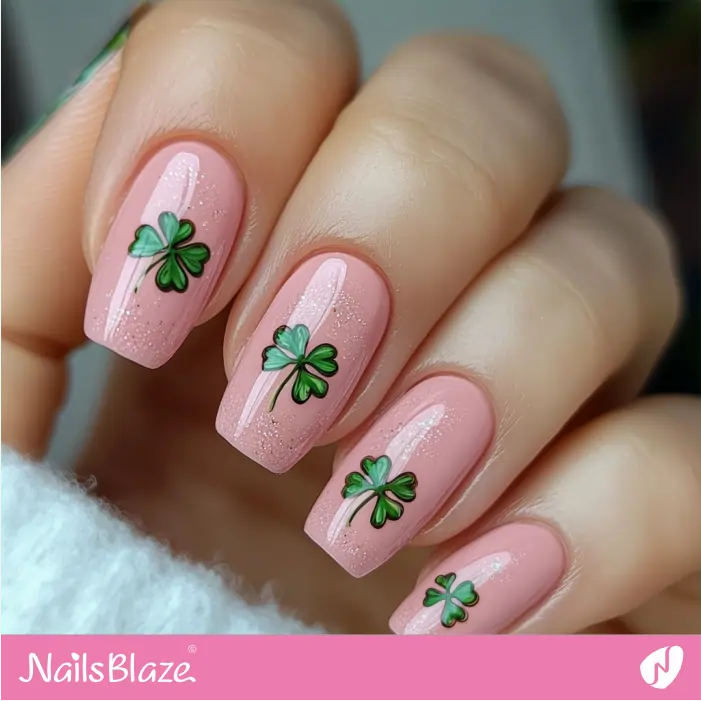 Clover Leaf Design for Pink Pastel Nails | St. Patrick