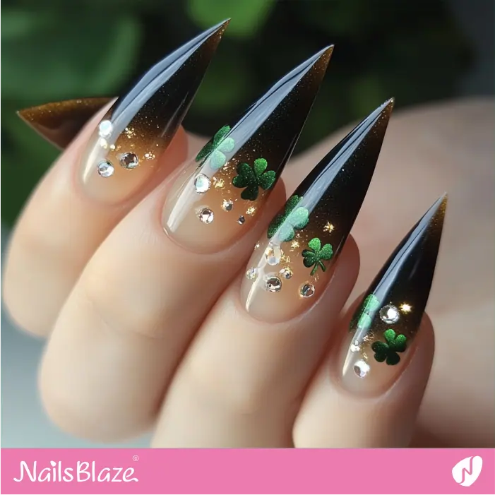 Embellished Ombre Stiletto Nails | St. Patrick