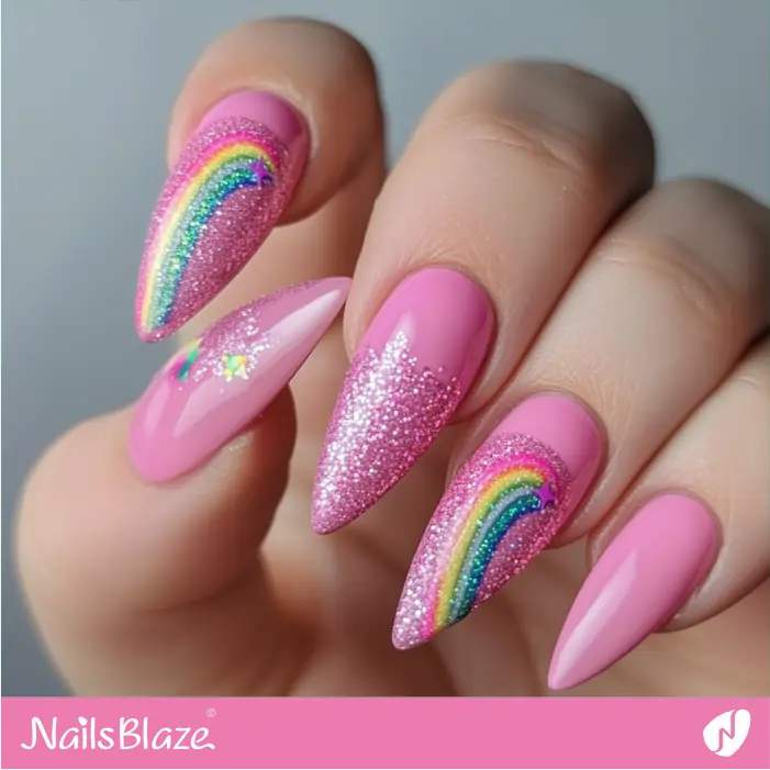 Stiletto Nails Glittering Rainbow Design | St. Patrick