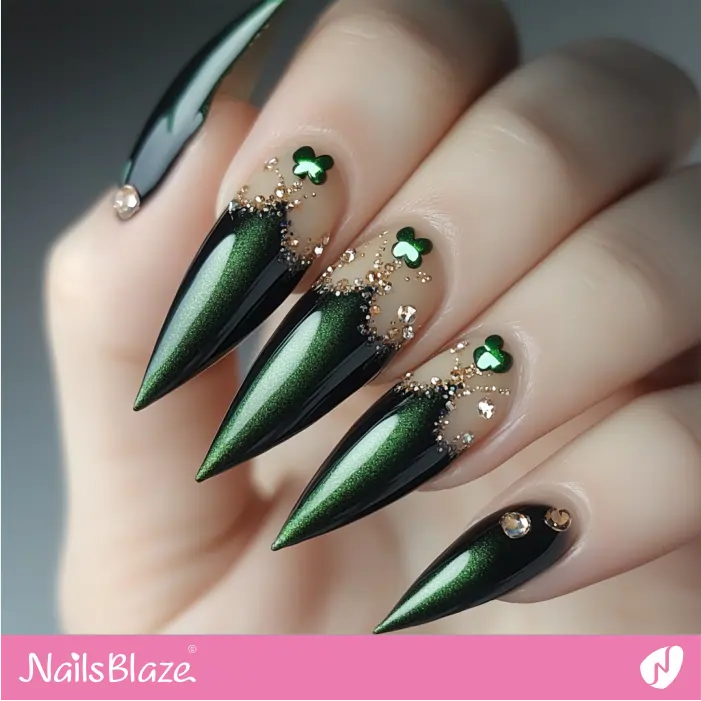 Luxury Stiletto Nails with Embellishment | St. Patrick's Day Nails- NB7893