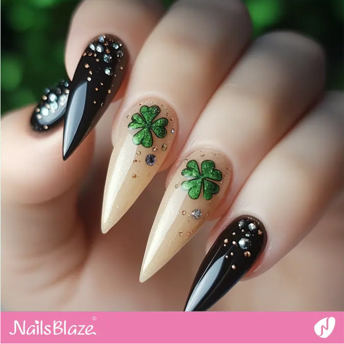 Rhinestone Design for Stiletto Nails | St. Patrick's Day Nails- NB7895