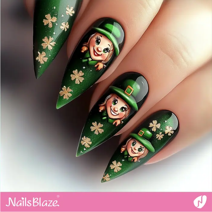 Long Leprechaun Nails with Clovers | St. Patricks Day Nails- NB7747