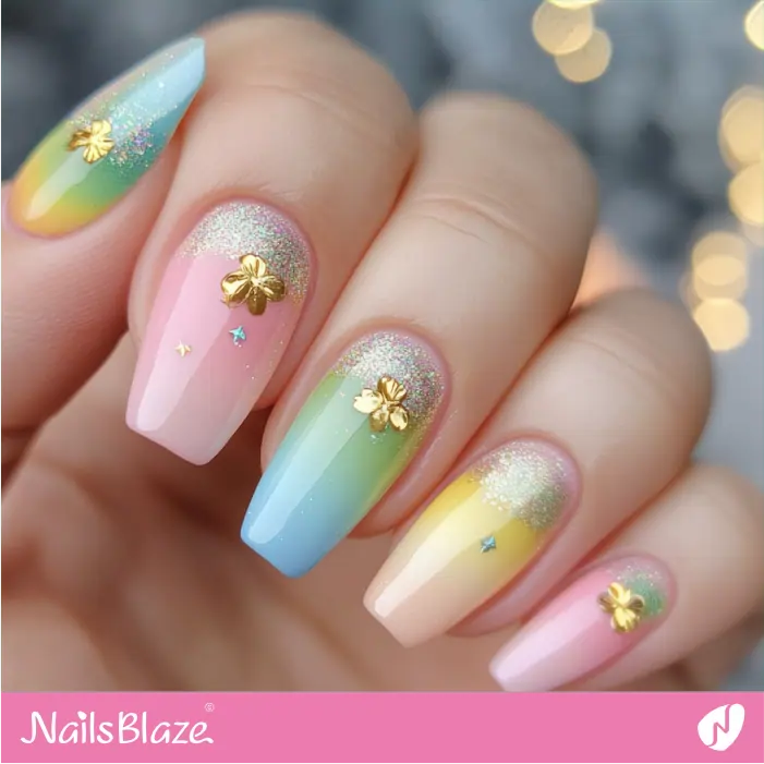 Embellished Pastel Rainbow Nails | St. Patrick