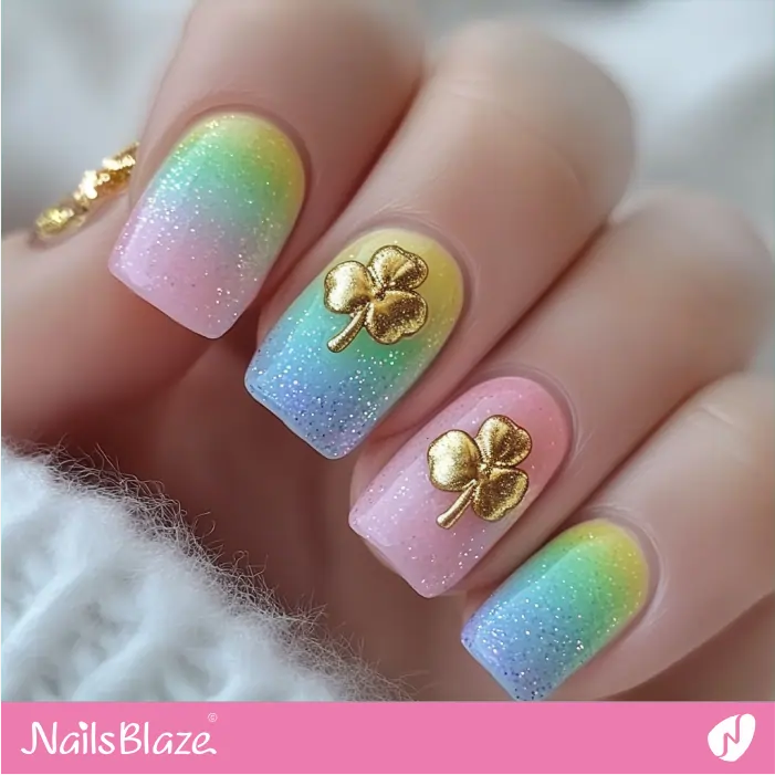 Short Rainbow Nails Shamrock Design | St. Patrick's Day Nails- NB7752