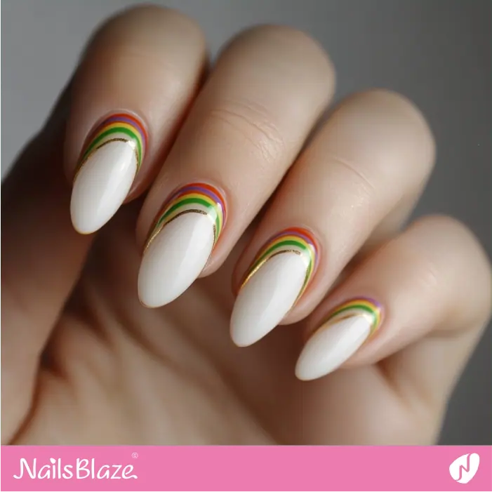 Almond Nails Rainbow Reverse French Design | St. Patrick