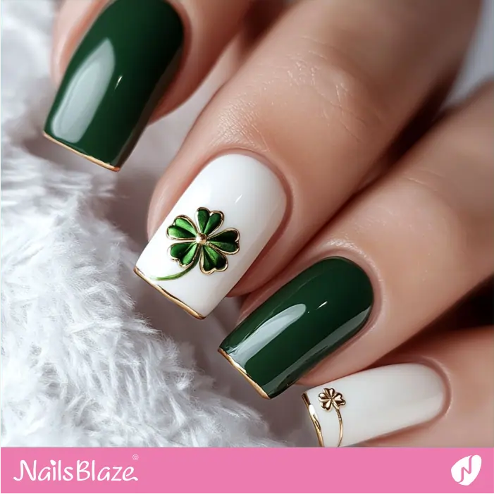 Micro French Nails Shamrock Design | St. Patrick