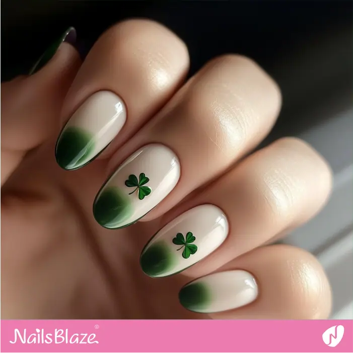 White Nails with Green Tips and Shamrock Design | St. Patrick's Day Nails- NB7759