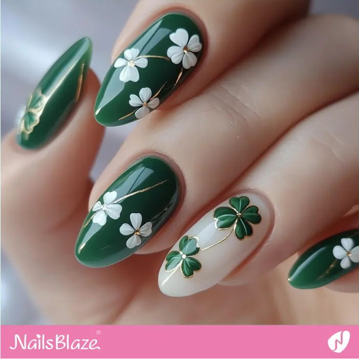 Shamrock Design for Short Almond Nails | St. Patricks Day Nails- NB7761