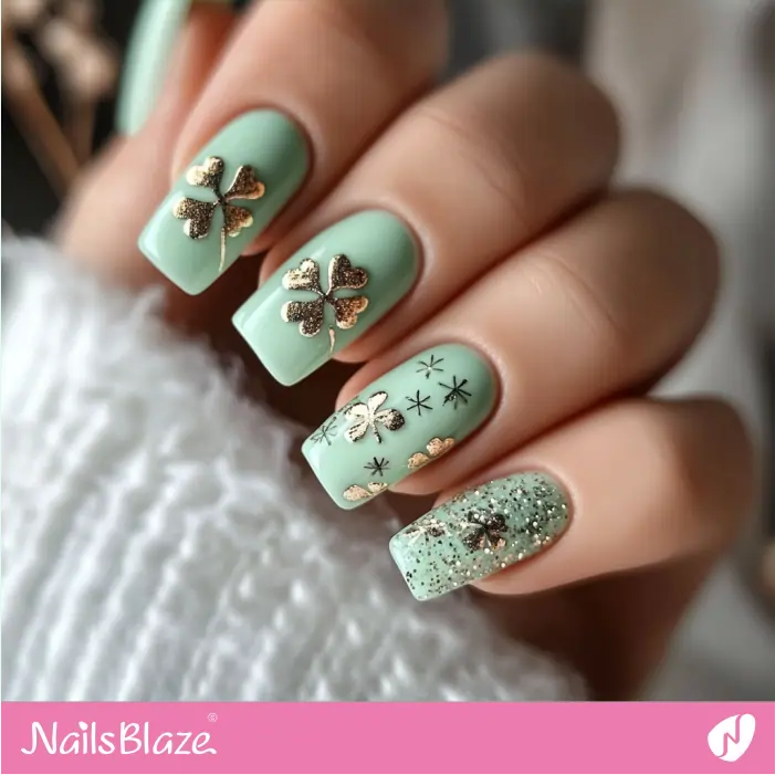 Green Pastel Nails with 3D 4-Leaf Clover| St. Patrick