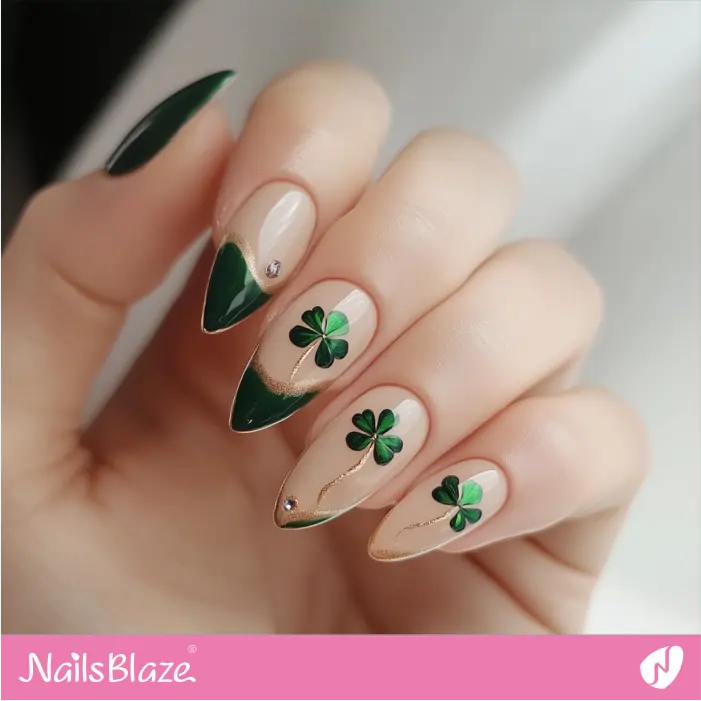 4-Leaf Clover Design for French Nude Nails | St. Patrick's Day Nails- NB7766