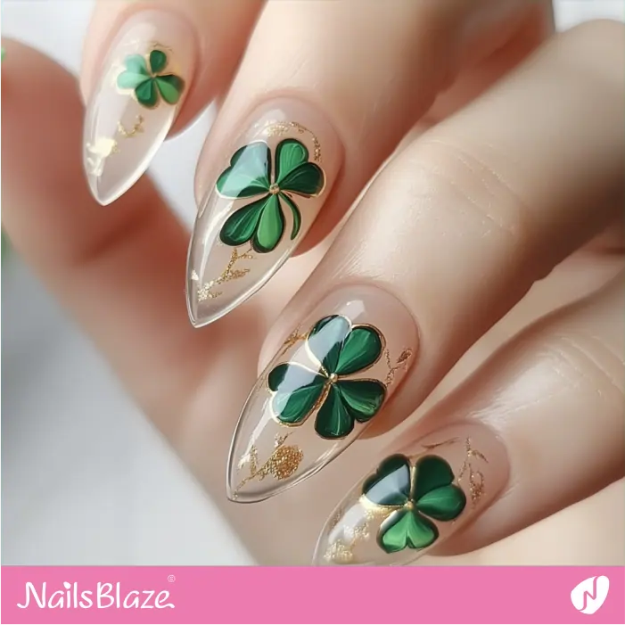 Clear Nails Shamrock Design | St. Patricks Day Nails- NB7767