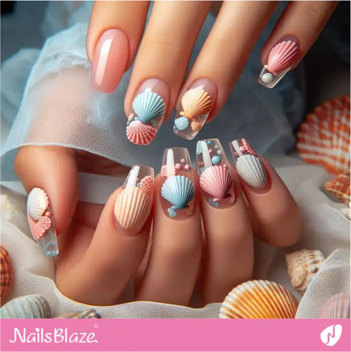 Transparent Nails Seashell Design | Jelly Nails - NB4386