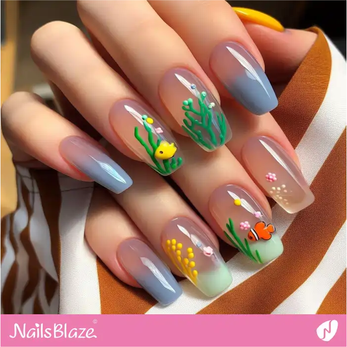 3D Aquarium Nails Design | Jelly Nails - NB4387