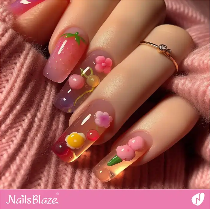 Jelly Nails with Fruits and Flowers Design | Jelly Nails - NB3985