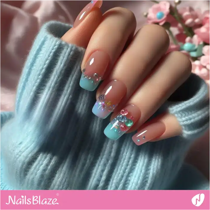 Embellished Jelly Nails with French Tips | Jelly Nails - NB3988