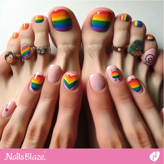 Holo Rainbow Nail Art with White Stripes – Buff & Polish
