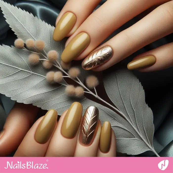 Titanium Yellow Nails with Leaf Accent Nail Design | Nature-inspired Nails - NB2954