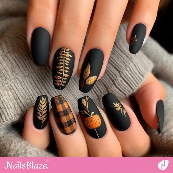Fall Leaves and Pumpkin Design | Nature-inspired Nails - NB2956