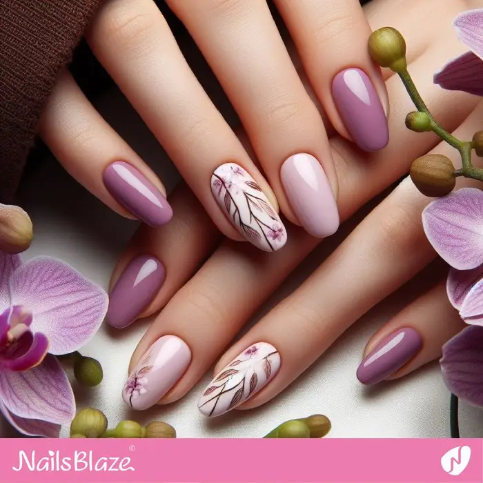 Orchid Nails with Flowers and Leaves Design | Nature-inspired Nails - NB2961