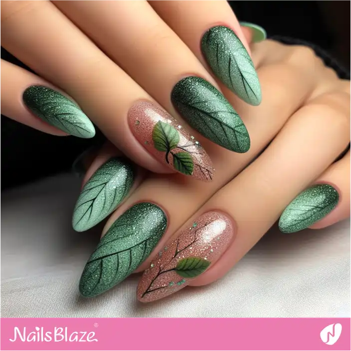 Leaf Texture Nail Design | Nature-inspired Nails - NB1408