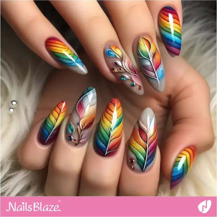 Rainbow Leaf Nails | Nature-inspired Nails - NB1409