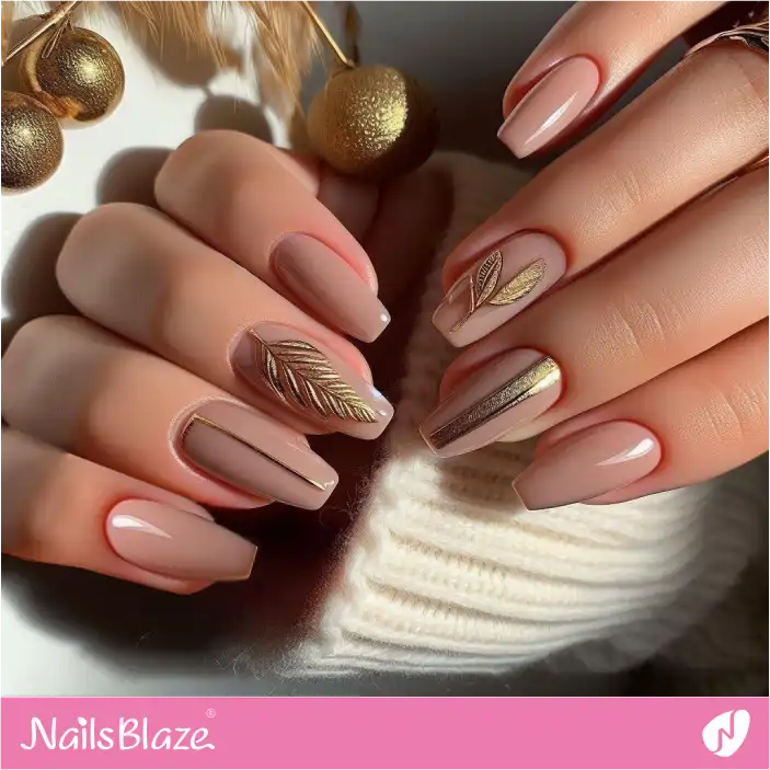 Gold Leaf Nude Nails | Nature-inspired Nails - NB1411