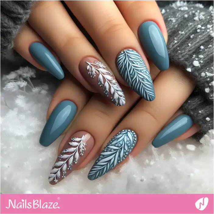Winter Leaf Nails | Nature-inspired Nails - NB1414