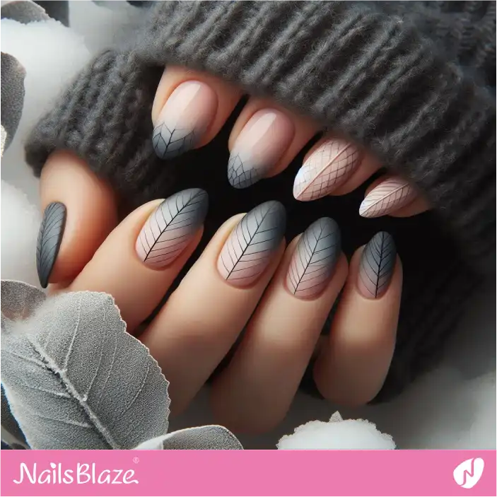 Ombre Nails with Minimal Leaf Texture | Nature-inspired Nails - NB1416