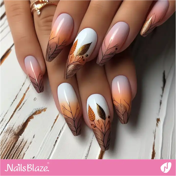 Fall Leaves for Ombre Nails | Nature-inspired Nails - NB1417