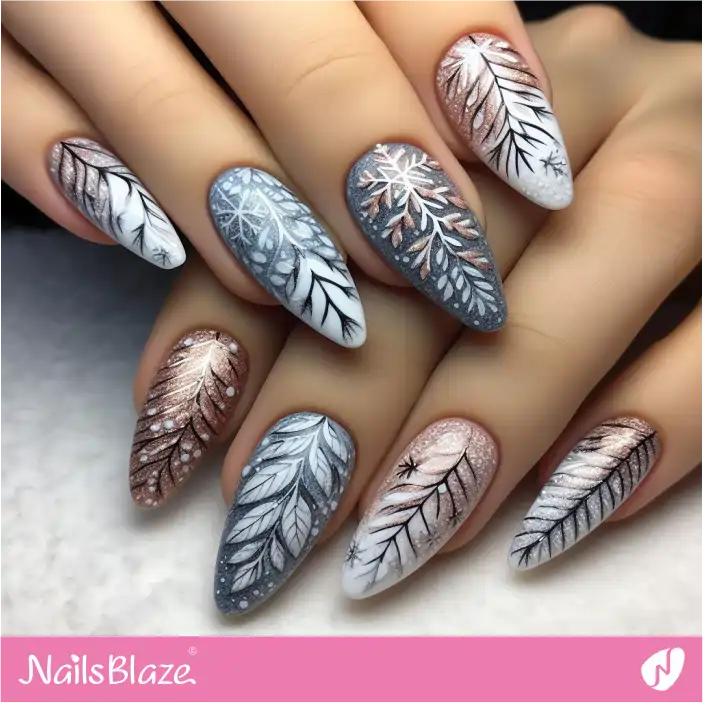 Winter Nails with Leaf Nail Art | Nature-inspired Nails - NB1432