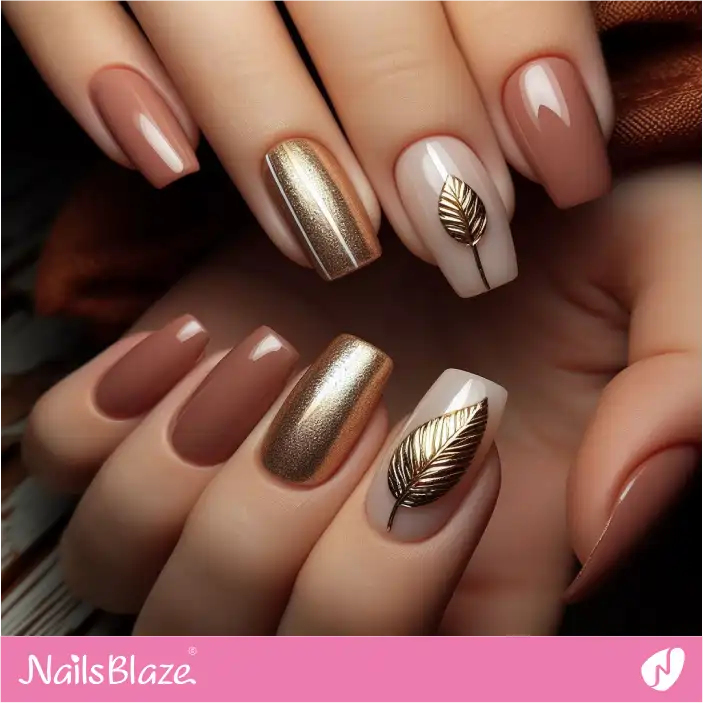 Luxury Minimal Leaf Nails | Nature-inspired Nails - NB1433