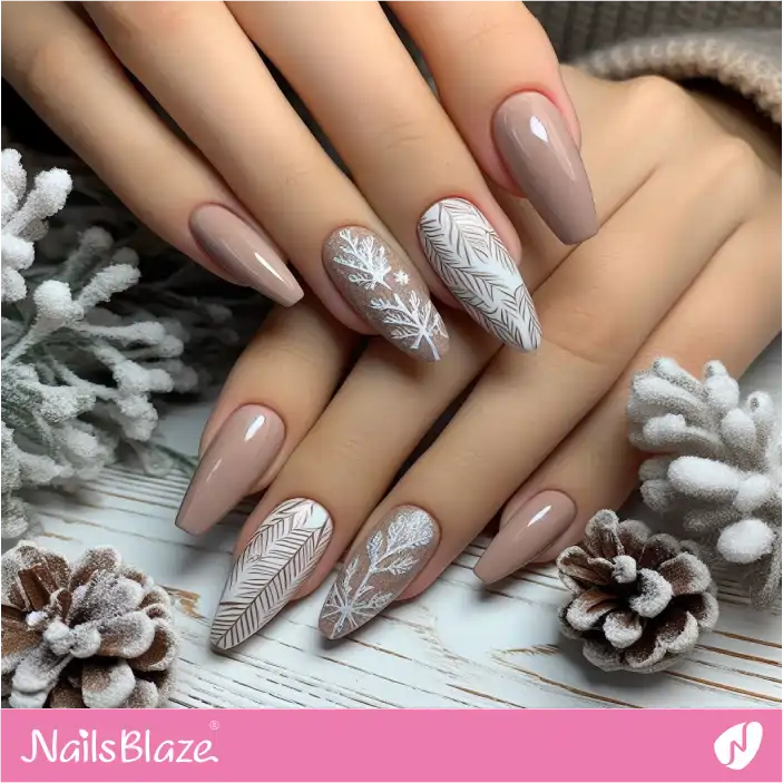 Nude Leaf Nails for Winter | Nature-inspired Nails - NB1435
