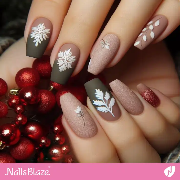 Snowflake and Leaf Nail Design | Nature-inspired Nails - NB1436
