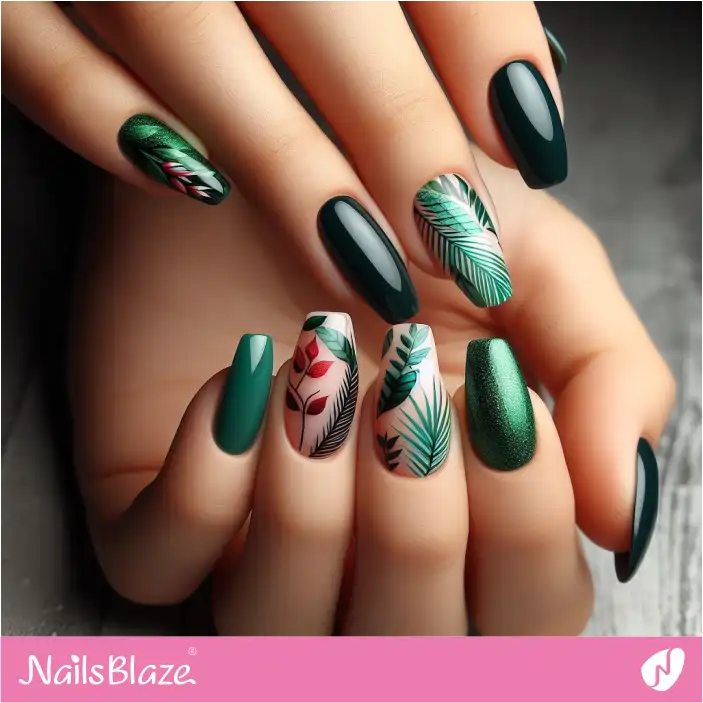 Tropical Leaf Nail Design | Nature-inspired Nails - NB1437