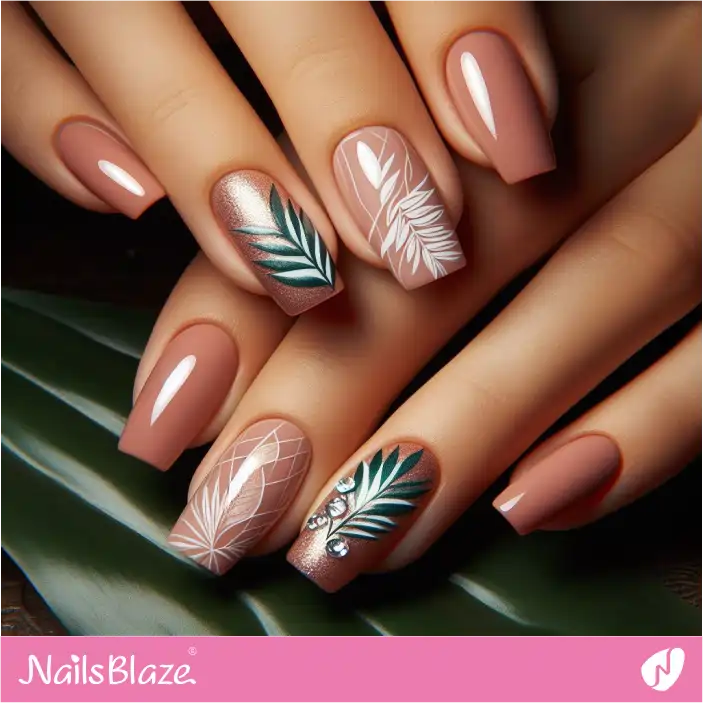 Nude Nails Leaf Art | Nature-inspired Nails - NB1450