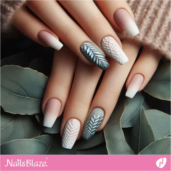 Ombre Matte Nails with Leaves | Nature-inspired Nails - NB1451