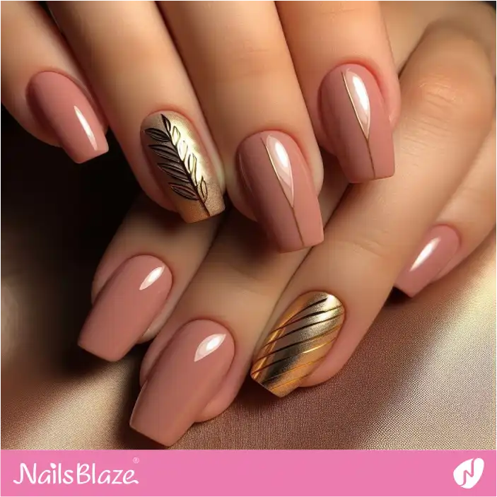 Minimal Leaf and Stripes Nail Art | Nature-inspired Nails - NB1452