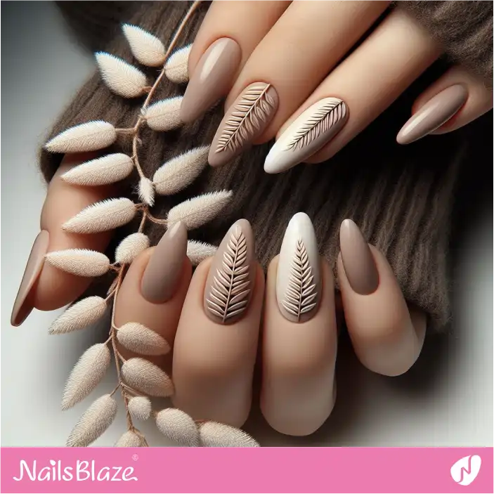 Brown Leaf Nails | Nature-inspired Nails - NB1456