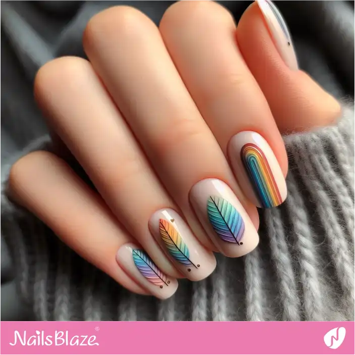 Rainbow Leaf Nail Design | Nature-inspired Nails - NB1457