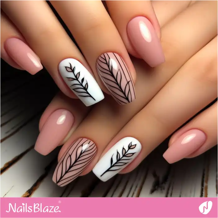 Simple Outline Leaves Nail Art | Nature-inspired Nails - NB1460