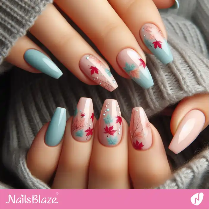 Maple Fall Leaves Nail Art | Nature-inspired Nails - NB1477