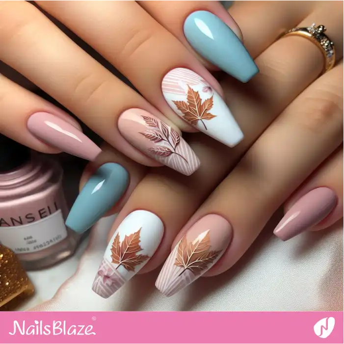 Pastel Maple Leaf Nails | Nature-inspired Nails - NB1503